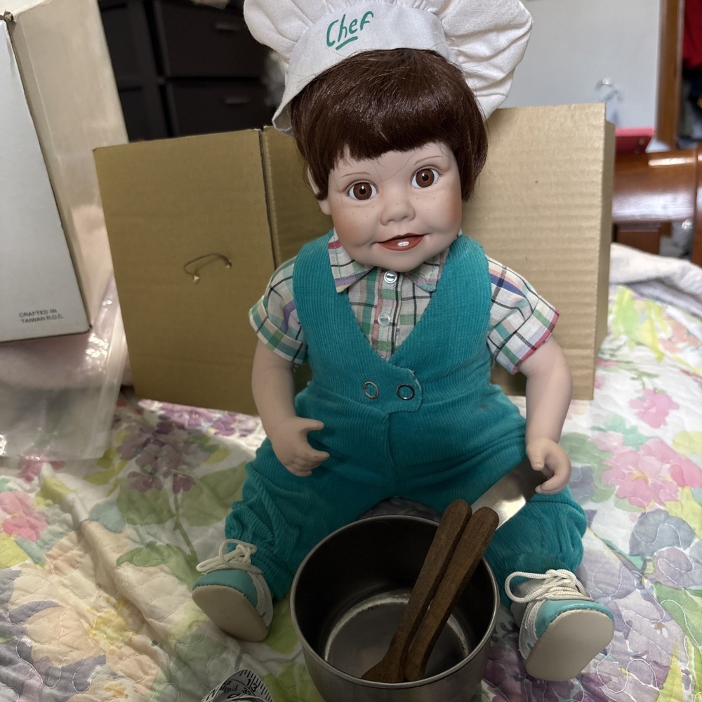 Danbury Mint Porcelain Doll ADAM the Chef by Elke Hutchens NIB With Accessories